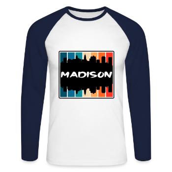 Madison Wisconsin USA Skyline Silhouette Reisen So - Unisex Baseballshirt langarm - Weiß/Navy - Vorne - Nik (191cm)