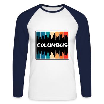 Columbus Ohio États-Unis Skyline Silhouette Travel Souven - T-shirt baseball manches longues Homme - blanc/marine - Devant - Nik (191cm)