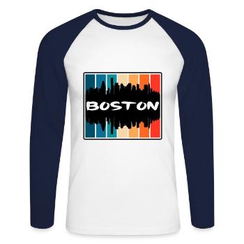 Boston Massachusetts Usa Skyline Silhouette Travel - Unisex Long Sleeve Baseball T-Shirt - white/navy - Front - Nik (191cm)
