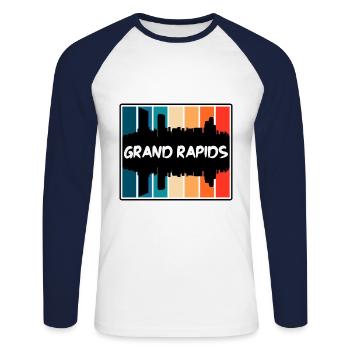 Grand Rapids Michigan Usa Skyline Silhouette Trave - Unisex Long Sleeve Baseball T-Shirt - white/navy - Front - Nik (191cm)