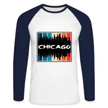 Chicago Illinois États-Unis Skyline Silhouette Voyage Sou - T-shirt baseball manches longues Homme - blanc/marine - Devant - Nik (191cm)