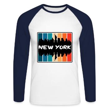 New York New York États-Unis Skyline Silhouette Voyage So - T-shirt baseball manches longues Homme - blanc/marine - Devant - Nik (191cm)