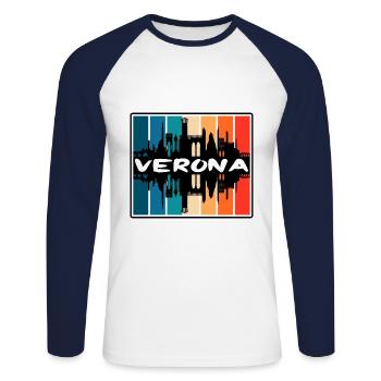 Vérone Italie Skyline Silhouette Souvenir de voyage - T-shirt baseball manches longues Homme - blanc/marine - Devant - Nik (191cm)
