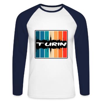 Turin Italien Skyline Silhouette Reise Souvenir - Unisex Baseballshirt langarm - Weiß/Navy - Vorne - Nik (191cm)