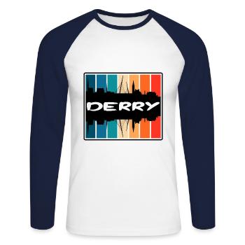 Derry Northern Ireland Skyline Silhouette Travel S - Unisex Long Sleeve Baseball T-Shirt - white/navy - Front - Nik (191cm)