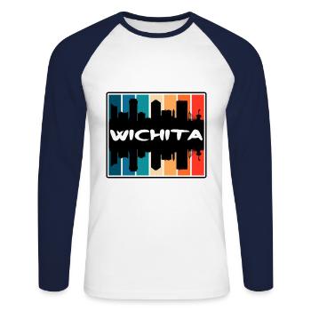 Wichita Kansas USA Skyline Silhouette Reisen Souve - Unisex Baseballshirt langarm - Weiß/Navy - Vorne - Nik (191cm)