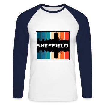 Sheffield England Skyline Silhouette Travel Souven - Unisex Long Sleeve Baseball T-Shirt - white/navy - Front - Nik (191cm)