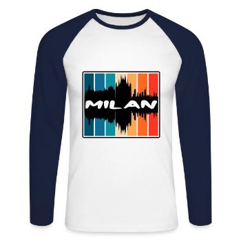 Milan Italy Skyline Silhouette Travel Souvenir - Unisex Long Sleeve Baseball T-Shirt - white/navy - Front - Nik (191cm)