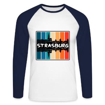 Strasburg France Skyline Silhouette Travel Souveni - Unisex Long Sleeve Baseball T-Shirt - white/navy - Front - Nik (191cm)