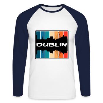 Dublin Irlande Skyline Silhouette Souvenir de voyage - T-shirt baseball manches longues Homme - blanc/marine - Devant - Nik (191cm)