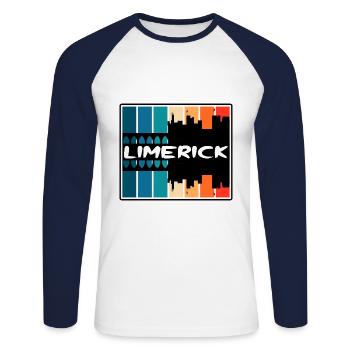 Limerick Ireland Skyline Silhouette Travel Souveni - Unisex Long Sleeve Baseball T-Shirt - white/navy - Front - Nik (191cm)
