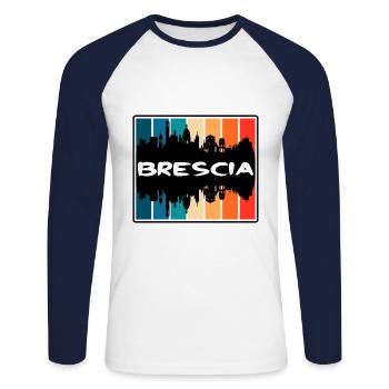 Brescia Italie Skyline Silhouette Souvenir de voyage - T-shirt baseball manches longues Homme - blanc/marine - Devant - Nik (191cm)