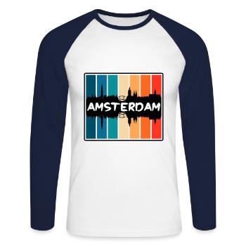 Amsterdam Niederlande Skyline Silhouette Reisen So - Unisex Baseballshirt langarm - Weiß/Navy - Vorne - Nik (191cm)
