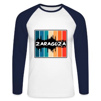 Zaragoza Spanien Skyline Silhouette Reise Souvenir - Unisex Baseballshirt langarm - Weiß/Navy - Vorne - Nik (191cm)