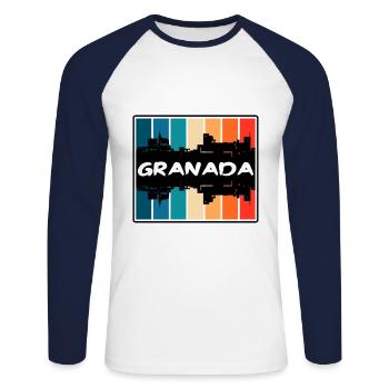 Grenade Espagne Skyline Silhouette Souvenir de voyage - T-shirt baseball manches longues Homme - blanc/marine - Devant - Nik (191cm)