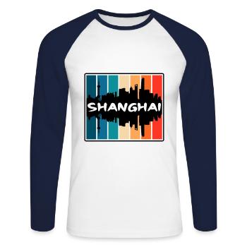 Shanghai China Skyline Silhouette Travel Souvenir - Unisex Long Sleeve Baseball T-Shirt - white/navy - Front - Nik (191cm)
