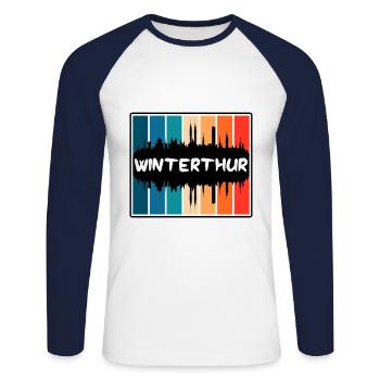 Winterthur Schweiz Skyline Silhouette Travel S - Unisex Baseballshirt langarm - Weiß/Navy - Vorne - Nik (191cm)