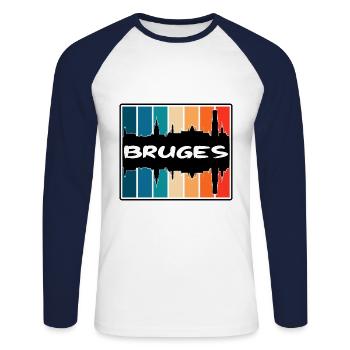 Bruges Belgique Skyline Silhouette Souvenir de voyage - T-shirt baseball manches longues Homme - blanc/marine - Devant - Nik (191cm)
