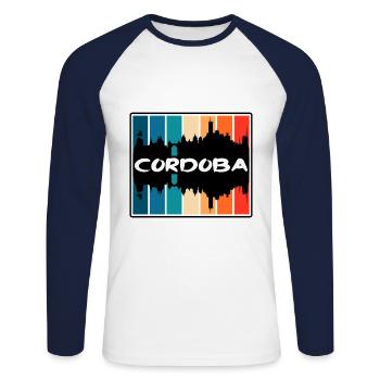 Cordoba Argentine Skyline Silhouette Travel Souven - T-shirt baseball manches longues Homme - blanc/marine - Devant - Nik (191cm)