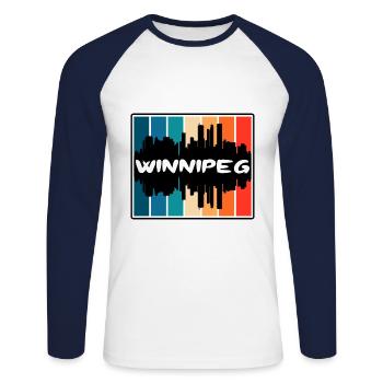 Winnipeg Canada Skyline Silhouette Travel Souvenir - Unisex Long Sleeve Baseball T-Shirt - white/navy - Front - Nik (191cm)