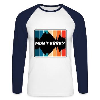 Monterrey Mexiko Skyline Silhouette Reise Souveni - Unisex Baseballshirt langarm - Weiß/Navy - Vorne - Nik (191cm)