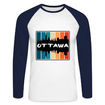 Ottawa Canada Skyline Silhouette Travel Souvenir - Unisex Long Sleeve Baseball T-Shirt - white/navy - Front - Nik (191cm)