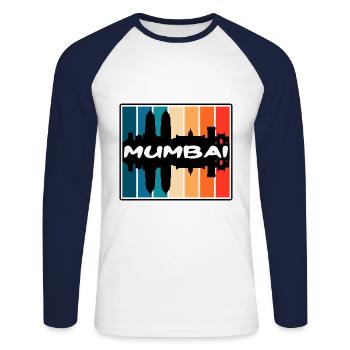 Mumbai Indien Skyline Silhouette Reise Souvenir - Unisex Baseballshirt langarm - Weiß/Navy - Vorne - Nik (191cm)