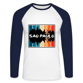 Sao Paulo Brésil Skyline Silhouette Voyage Souveni - T-shirt baseball manches longues Homme - blanc/marine - Devant - Nik (191cm)