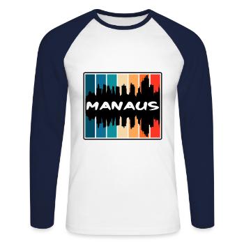 Manaus Brasilien Skyline Silhouette Reise Souvenir - Unisex Baseballshirt langarm - Weiß/Navy - Vorne - Nik (191cm)
