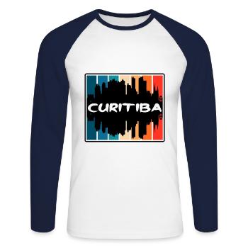 Curitiba Brazil Skyline Silhouette Travel Souvenir - Unisex Long Sleeve Baseball T-Shirt - white/navy - Front - Nik (191cm)