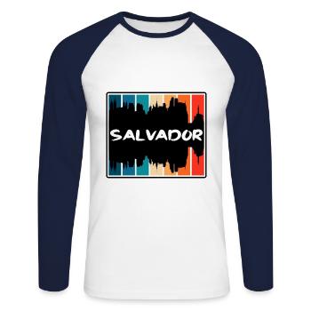 Salvador Brazil Skyline Silhouette Travel Souvenir - Unisex Long Sleeve Baseball T-Shirt - white/navy - Front - Nik (191cm)