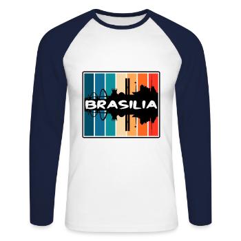 Brasilia Brazil Skyline Silhouette Travel Souvenir - Unisex Long Sleeve Baseball T-Shirt - white/navy - Front - Nik (191cm)