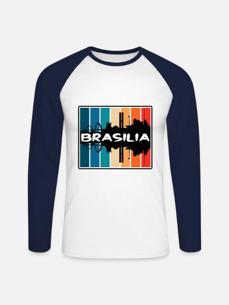 Brasilia Brasilien Skyline Silhouette Reisesouvenir - Unisex Baseballshirt langarm - Weiß/Navy
