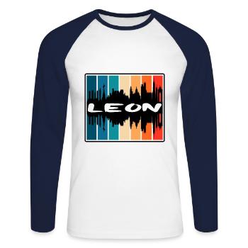 Leon Mexico Skyline Silhouette Travel Souvenir - Unisex Long Sleeve Baseball T-Shirt - white/navy - Front - Nik (191cm)