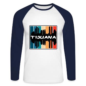 Tijuana Mexico Skyline Silhouette Travel Souvenir - Unisex Long Sleeve Baseball T-Shirt - white/navy - Front - Nik (191cm)