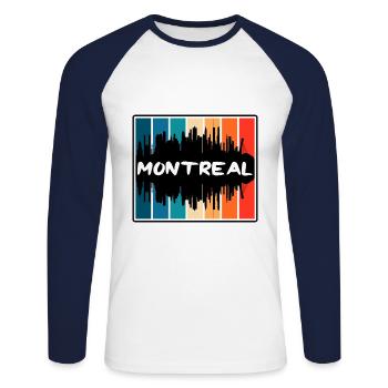Montreal Canada Skyline Silhouette Travel Souvenir - Unisex Long Sleeve Baseball T-Shirt - white/navy - Front - Nik (191cm)