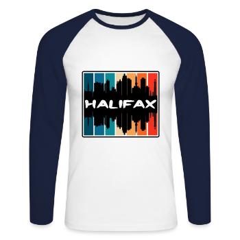 Halifax Canada Skyline Silhouette Voyage Souvenir - T-shirt baseball manches longues Homme - blanc/marine - Devant - Nik (191cm)