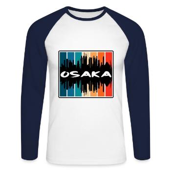 Osaka Japan Skyline Silhouette Reise Souvenir - Unisex Baseballshirt langarm - Weiß/Navy - Vorne - Nik (191cm)