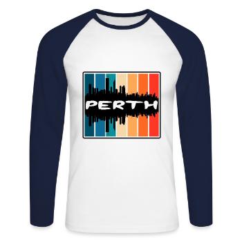 Perth Australien Skyline Silhouette Reise Souvenir - Unisex Baseballshirt langarm - Weiß/Navy - Vorne - Nik (191cm)
