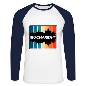 Bucharest Romania Skyline Silhouette Travel Souven - Unisex Long Sleeve Baseball T-Shirt - white/navy - Front - Nik (191cm)