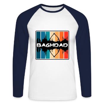 Baghdad Iraq Skyline Silhouette Travel Souvenir - Unisex Long Sleeve Baseball T-Shirt - white/navy - Front - Nik (191cm)