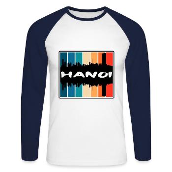 Hanoi Vietnam Skyline Silhouette Souvenir de voyage - T-shirt baseball manches longues Homme - blanc/marine - Devant - Nik (191cm)