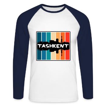 Tachkent Ouzbékistan Skyline Silhouette Souv Voyage Souv - T-shirt baseball manches longues Homme - blanc/marine - Devant - Nik (191cm)