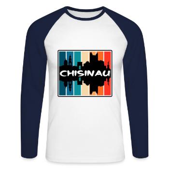 Chisinau Moldova Skyline Silhouette Voyage Souveni - T-shirt baseball manches longues Homme - blanc/marine - Devant - Nik (191cm)