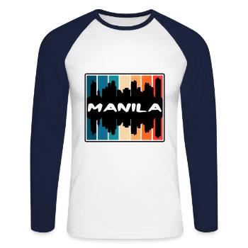 Manila Philippinen Skyline Silhouette Reisen Souve - Unisex Baseballshirt langarm - Weiß/Navy - Vorne - Nik (191cm)