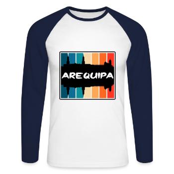 Arequipa Peru Skyline Silhouette Travel Souvenir - Unisex Long Sleeve Baseball T-Shirt - white/navy - Front - Nik (191cm)