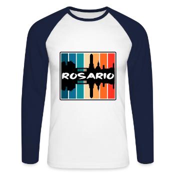 Rosario Argentine Skyline Silhouette Voyage Souven - T-shirt baseball manches longues Homme - blanc/marine - Devant - Nik (191cm)