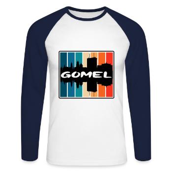 Gomel Belarus Skyline Silhouette Travel Souvenir - Unisex Long Sleeve Baseball T-Shirt - white/navy - Front - Nik (191cm)