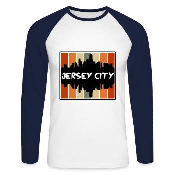 Jersey City New Jersey États-Unis Skyline Silhouette - T-shirt baseball manches longues Homme - blanc/marine - Devant - Nik (191cm)