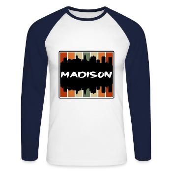 Madison Wisconsin USA Skyline Silhouette Reisen So - Unisex Baseballshirt langarm - Weiß/Navy - Vorne - Nik (191cm)